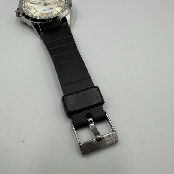 3/$30 Massini Watch Women Silver Tone Round Case Black Silicone Band 9" - Picture 4 of 15